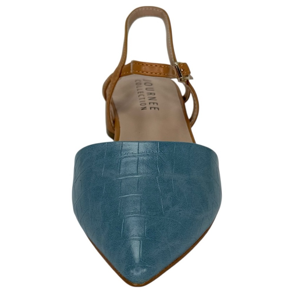 Journee Collection Brynn Blue/Tan Faux Leather Womens Flats Size 8.5M - Picture 6 of 12
